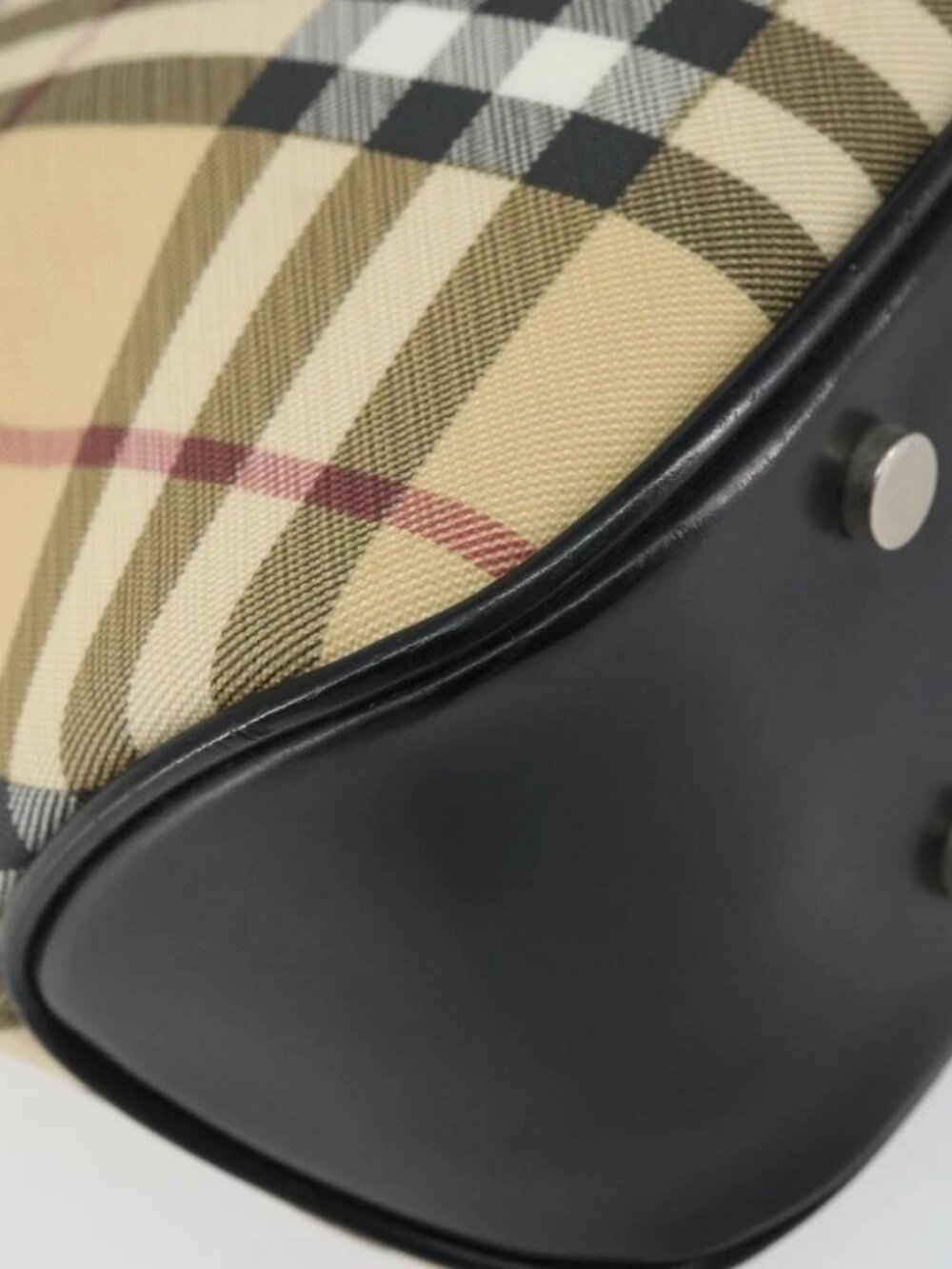 BURBERRY Nova Check Hand Bag PVC Beige Black Silver - Picture 11 of 15